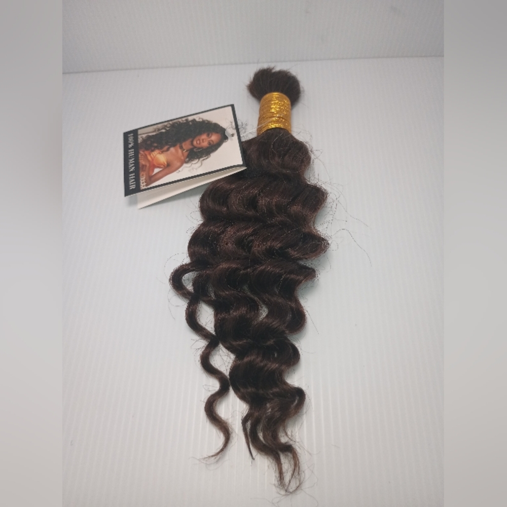 Human Hair No Weft Deep Wave Extensions. Brown. 50g 14in
